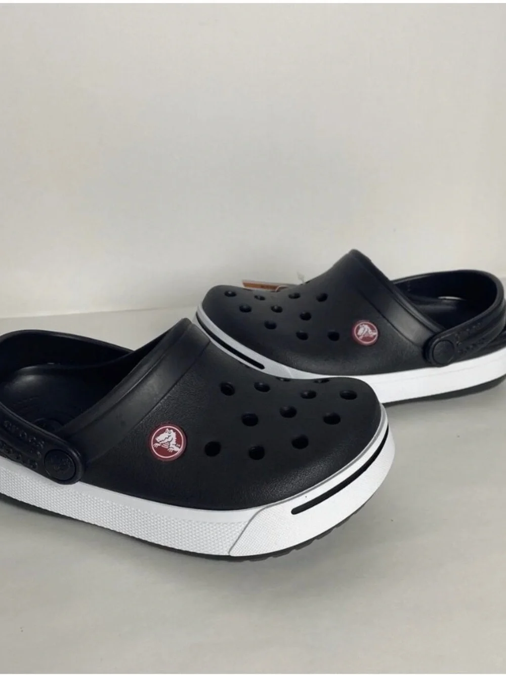 CROCS Kids Black Clog Sandals with White Trim